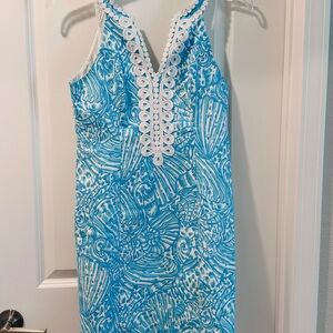 Lilly Pulitzer Blue and White Embellished Mini Shift Dress